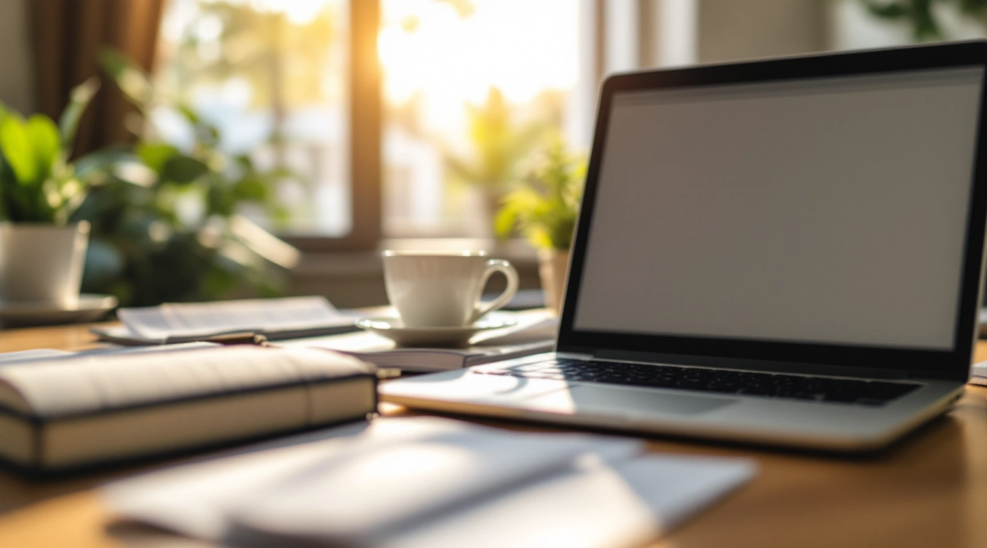 A desk arranged for business recordkeeping with a laptop and paper records